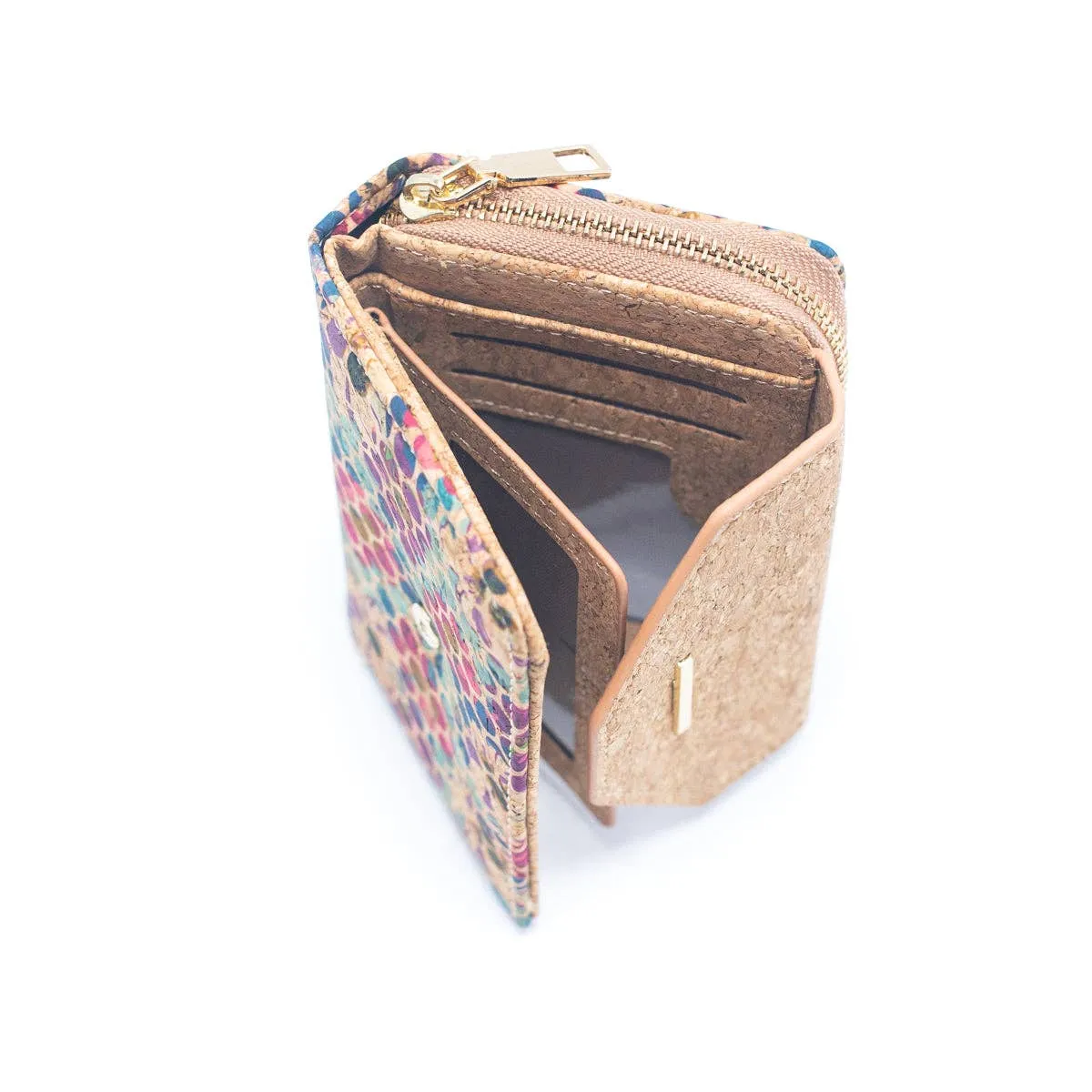 6 Natural Cork card Wallets with Floral Print Patterns (6 Units) HY-024-MIX-6