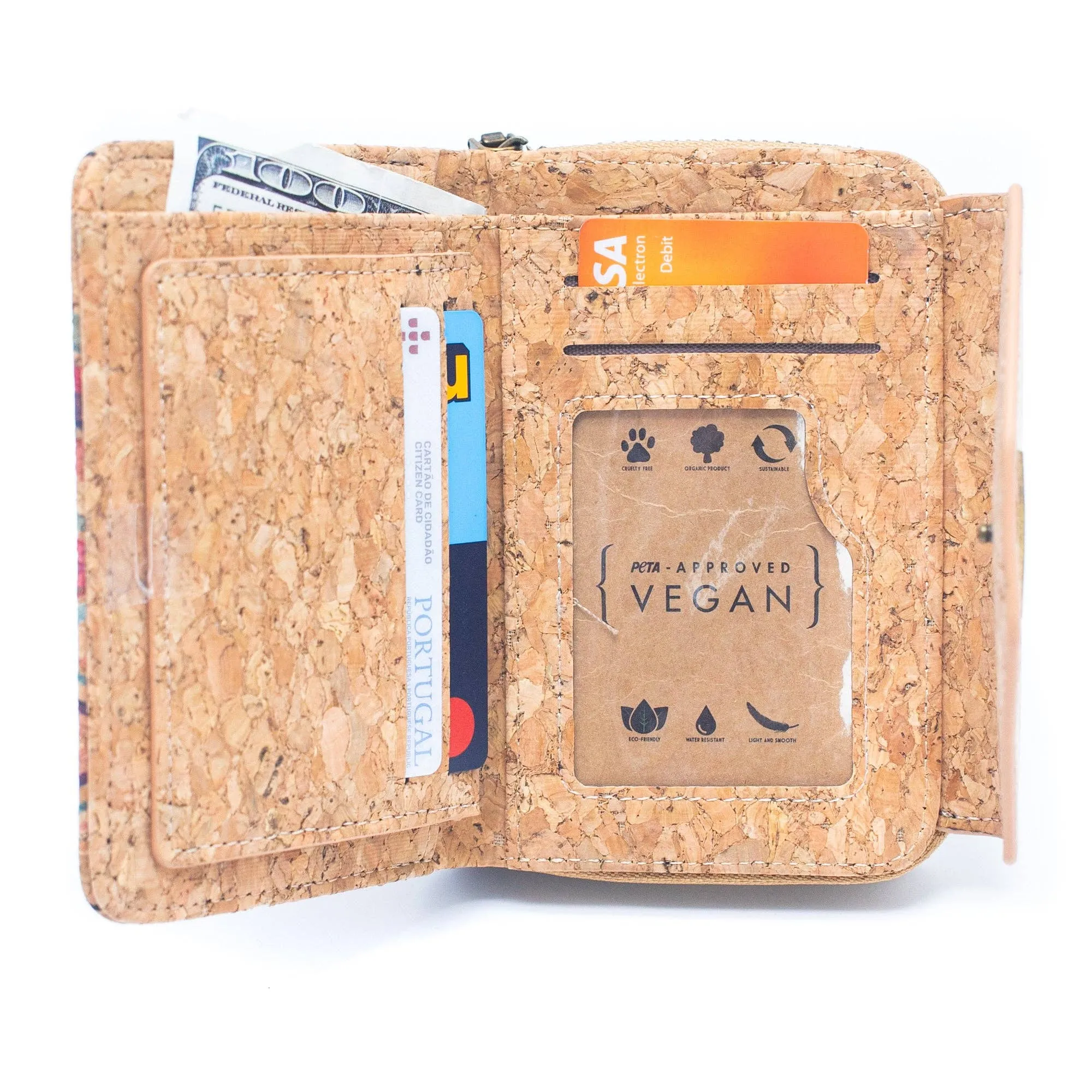 6 Natural Cork card Wallets with Floral Print Patterns (6 Units) HY-024-MIX-6