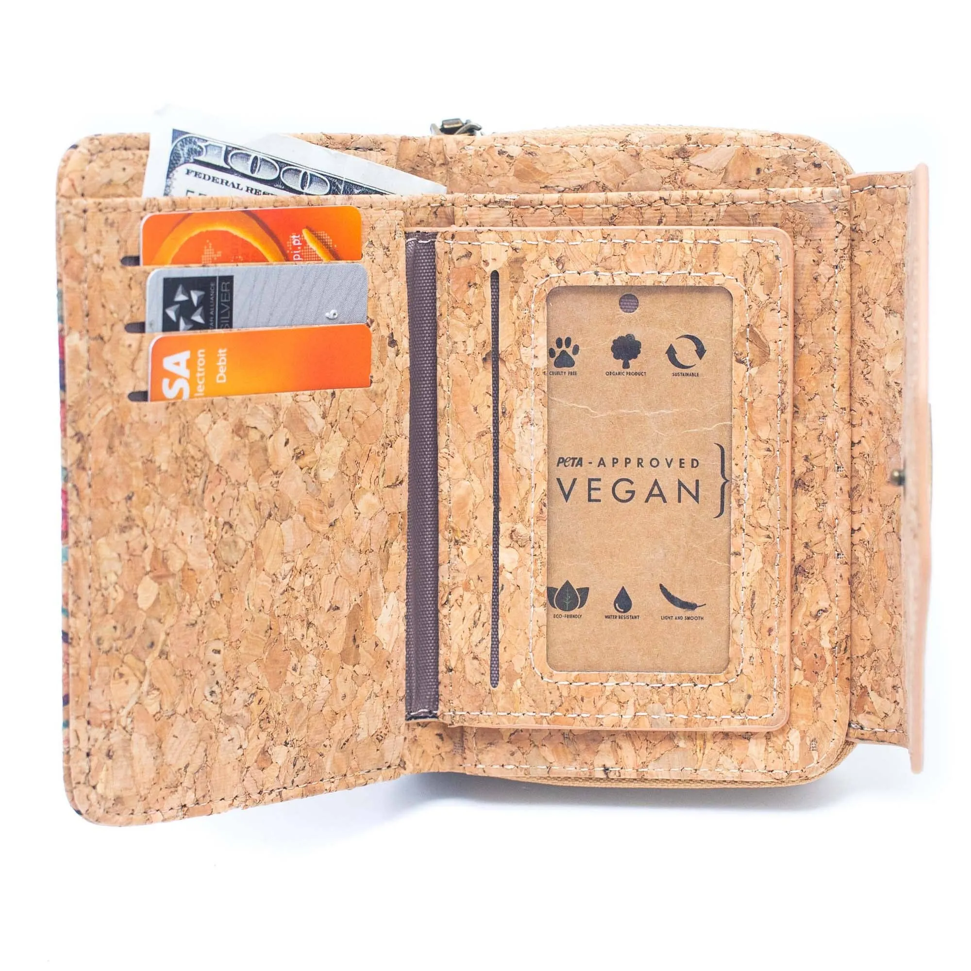 6 Natural Cork card Wallets with Floral Print Patterns (6 Units) HY-024-MIX-6