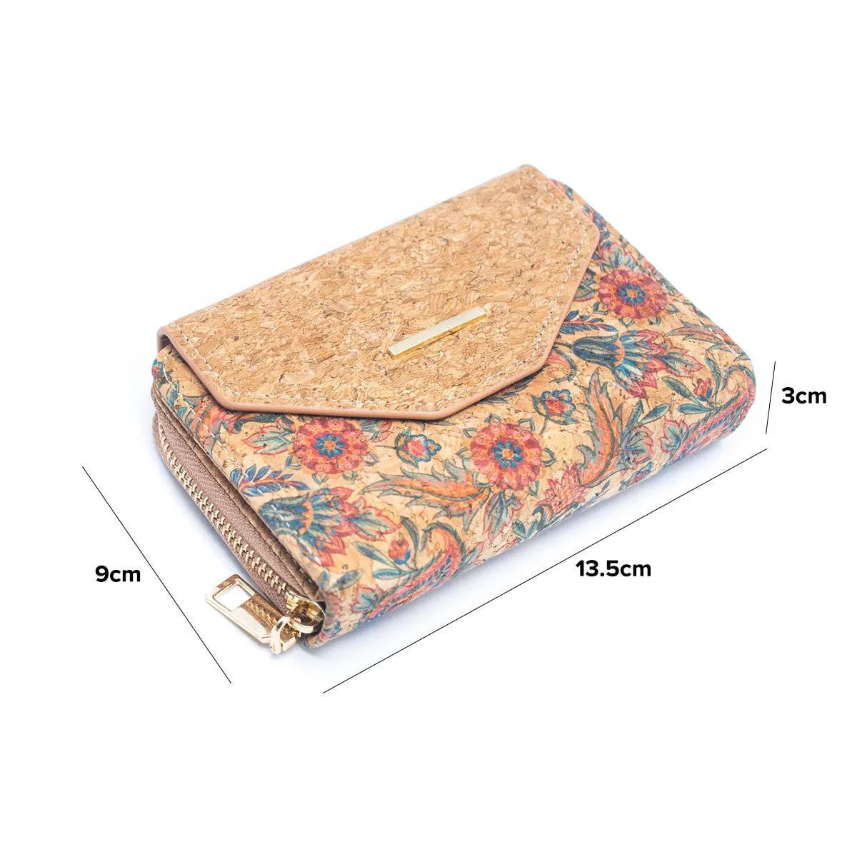 6 Natural Cork card Wallets with Floral Print Patterns (6 Units) HY-024-MIX-6