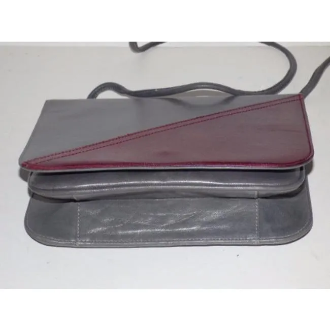 Bally Vintage Pursesdesigner Purses Grey And Burgundy Leather Shoulder Bag