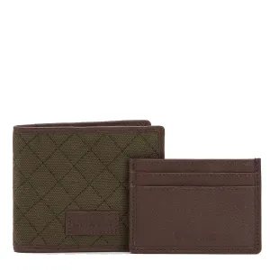 Barbour Quilted Padbury Wallet And Card Holder Gift Set Dark Brown/Olive