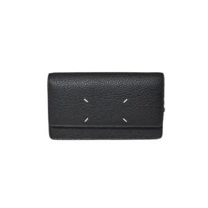 Black Leather Wallet With Silver Chain Strap