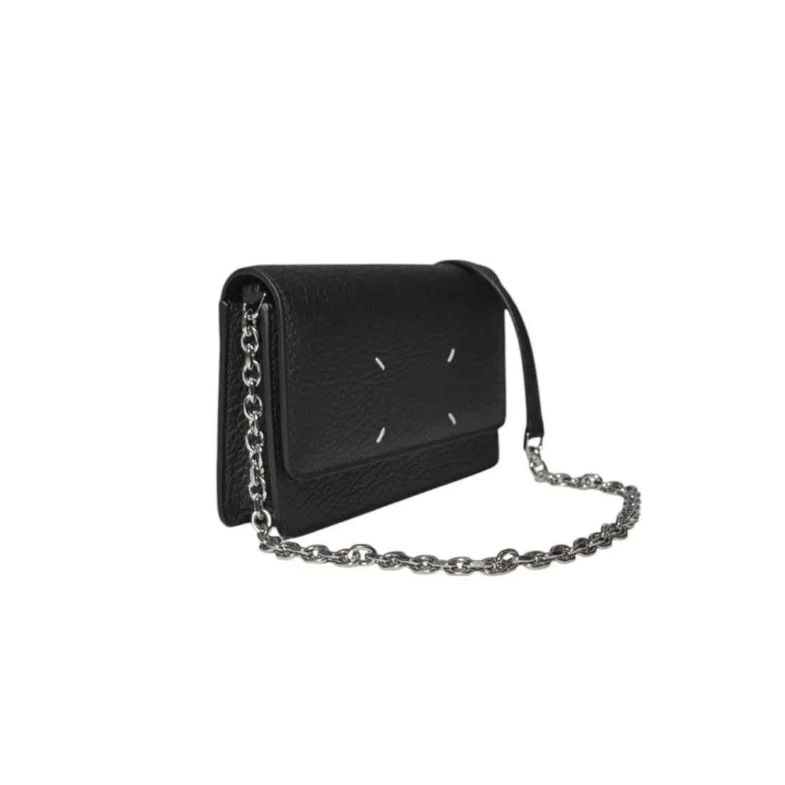Black Leather Wallet With Silver Chain Strap