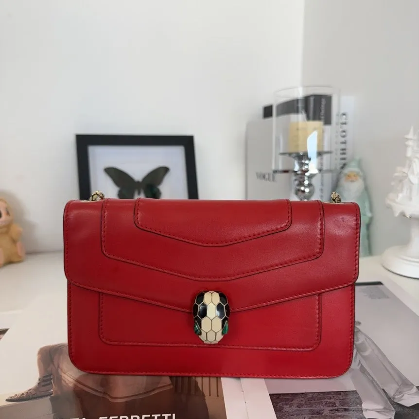 BVLGARI Serpenti Forever Red Leather Shoulder Bag - Preloved