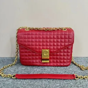 Celine Classic Red Quilted Leather Chain Shoulder Bag Medium