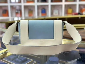 Celine Tricolor Leather Shoulder Bag in Cream and Blue