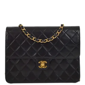 Chanel 2001-2003 Black Lambskin Turnlock Small Half Flap Shoulder Bag