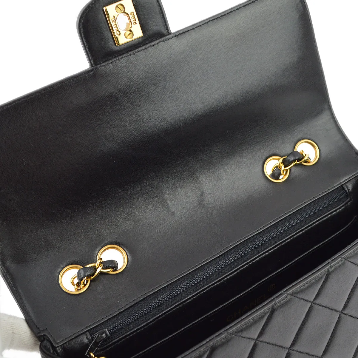 Chanel Black Lambskin Double Chain Shoulder Bag