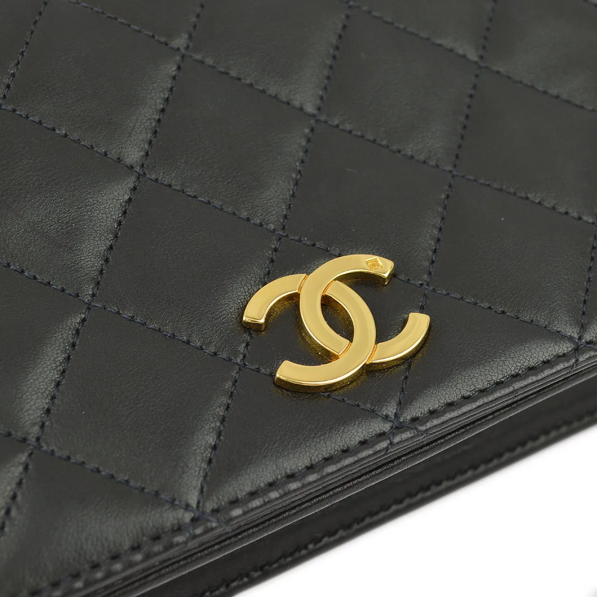 Chanel Black Lambskin Pushlock Mini Full Flap Shoulder Bag