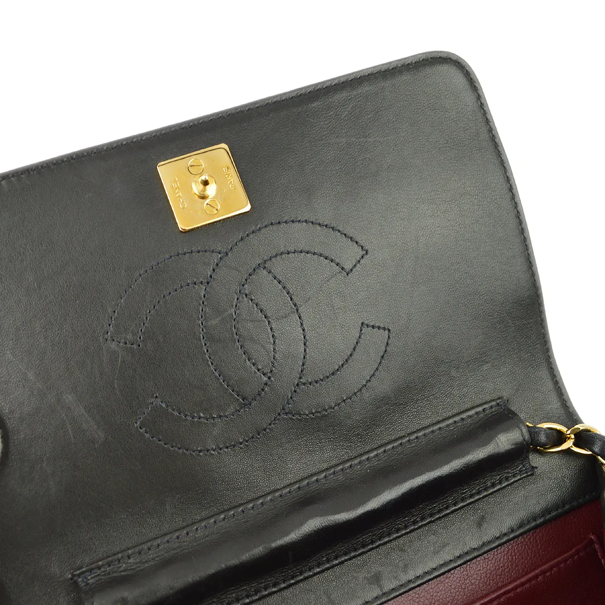 Chanel Black Lambskin Pushlock Mini Full Flap Shoulder Bag