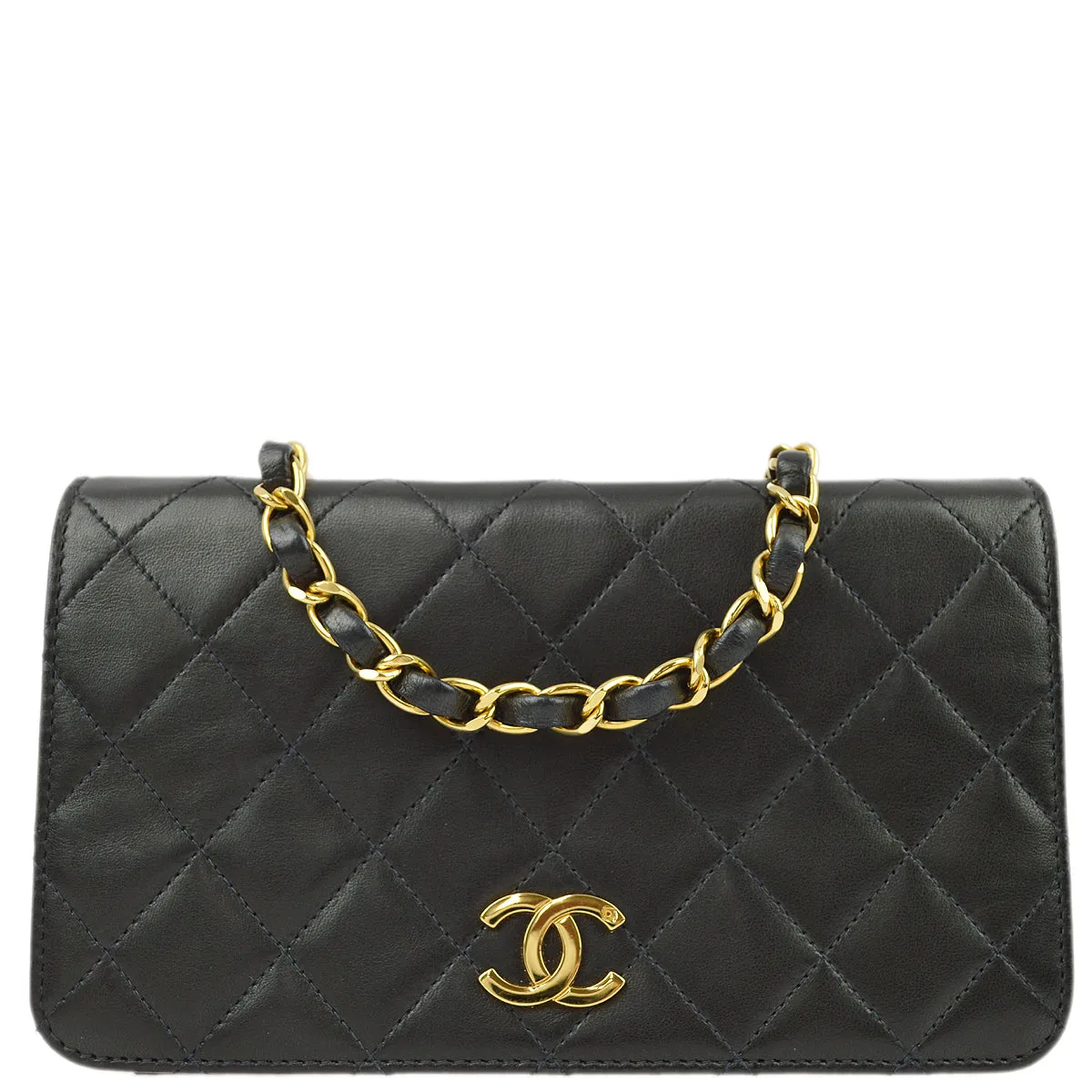 Chanel Black Lambskin Pushlock Mini Full Flap Shoulder Bag
