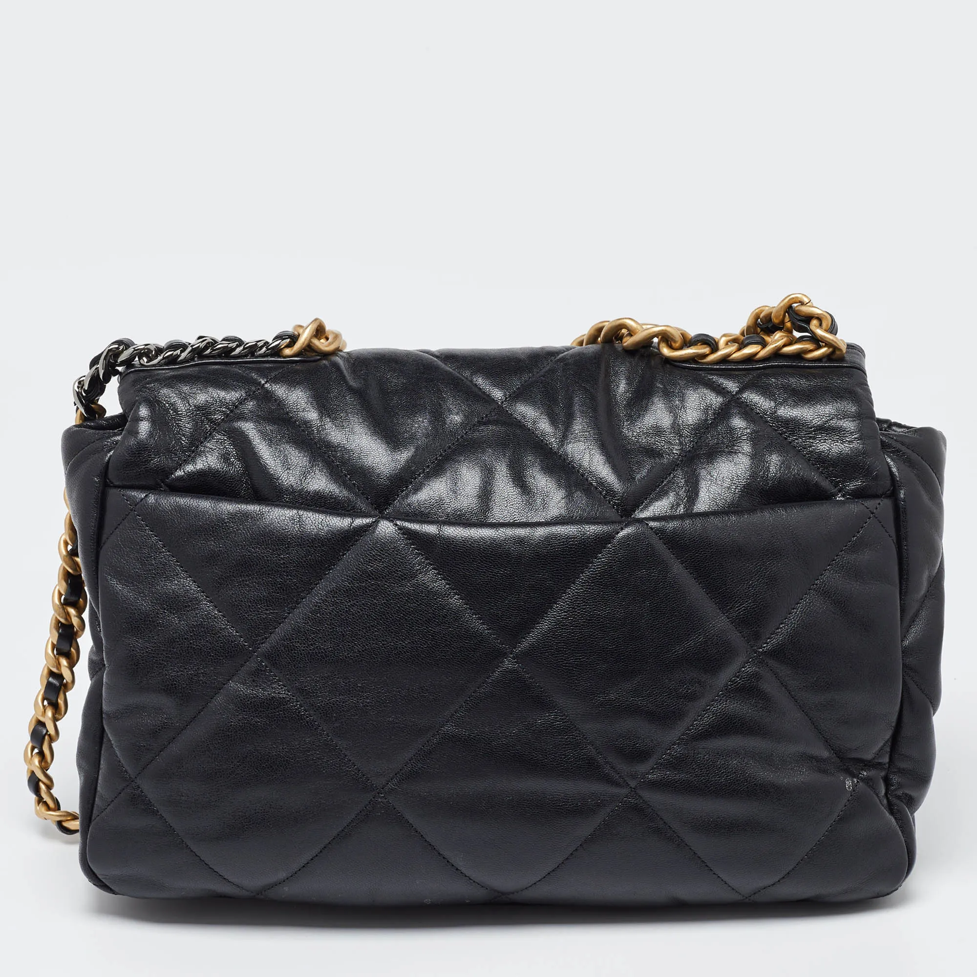 CHANEL Black Quilted Leather Maxi 19 Shoulder Bag