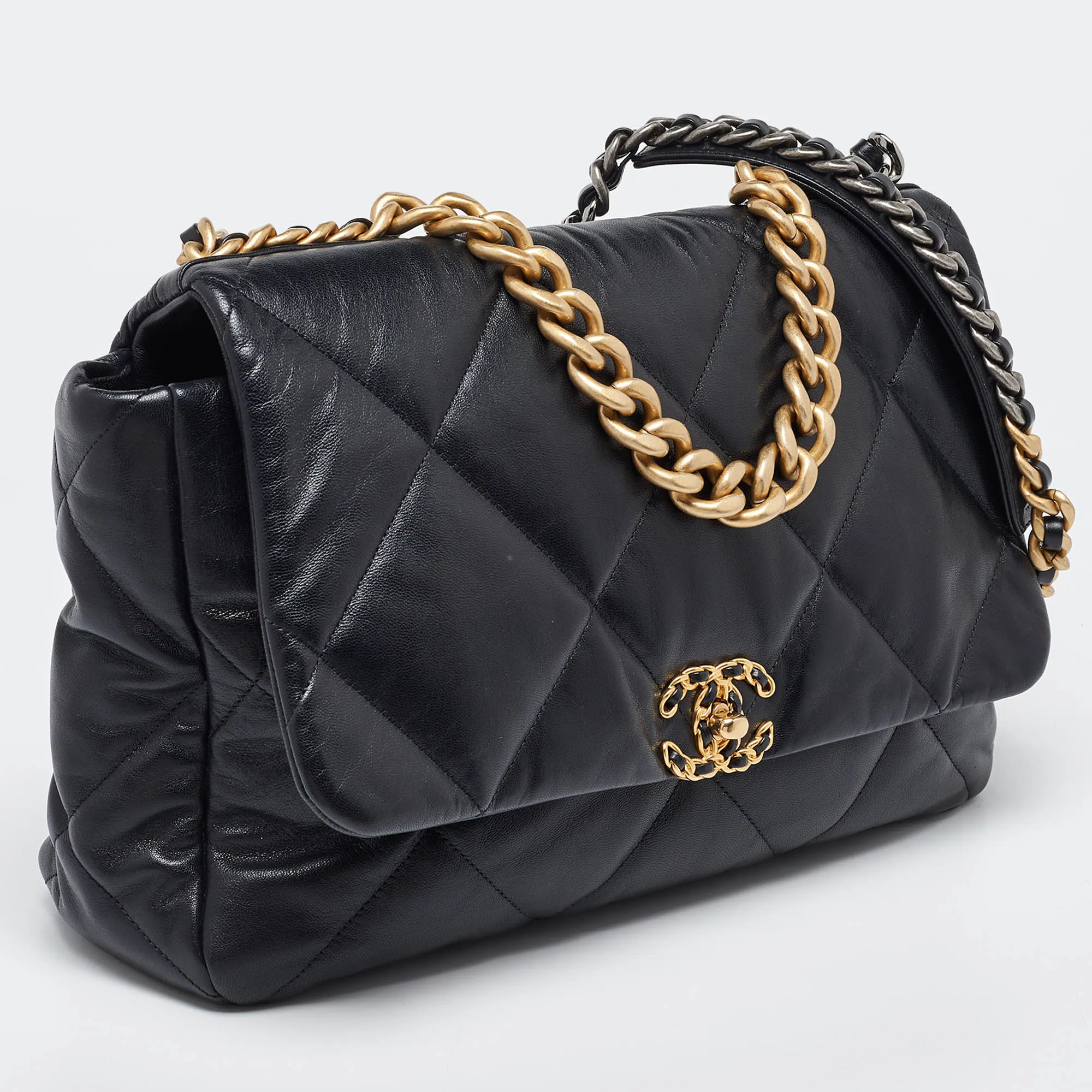 CHANEL Black Quilted Leather Maxi 19 Shoulder Bag