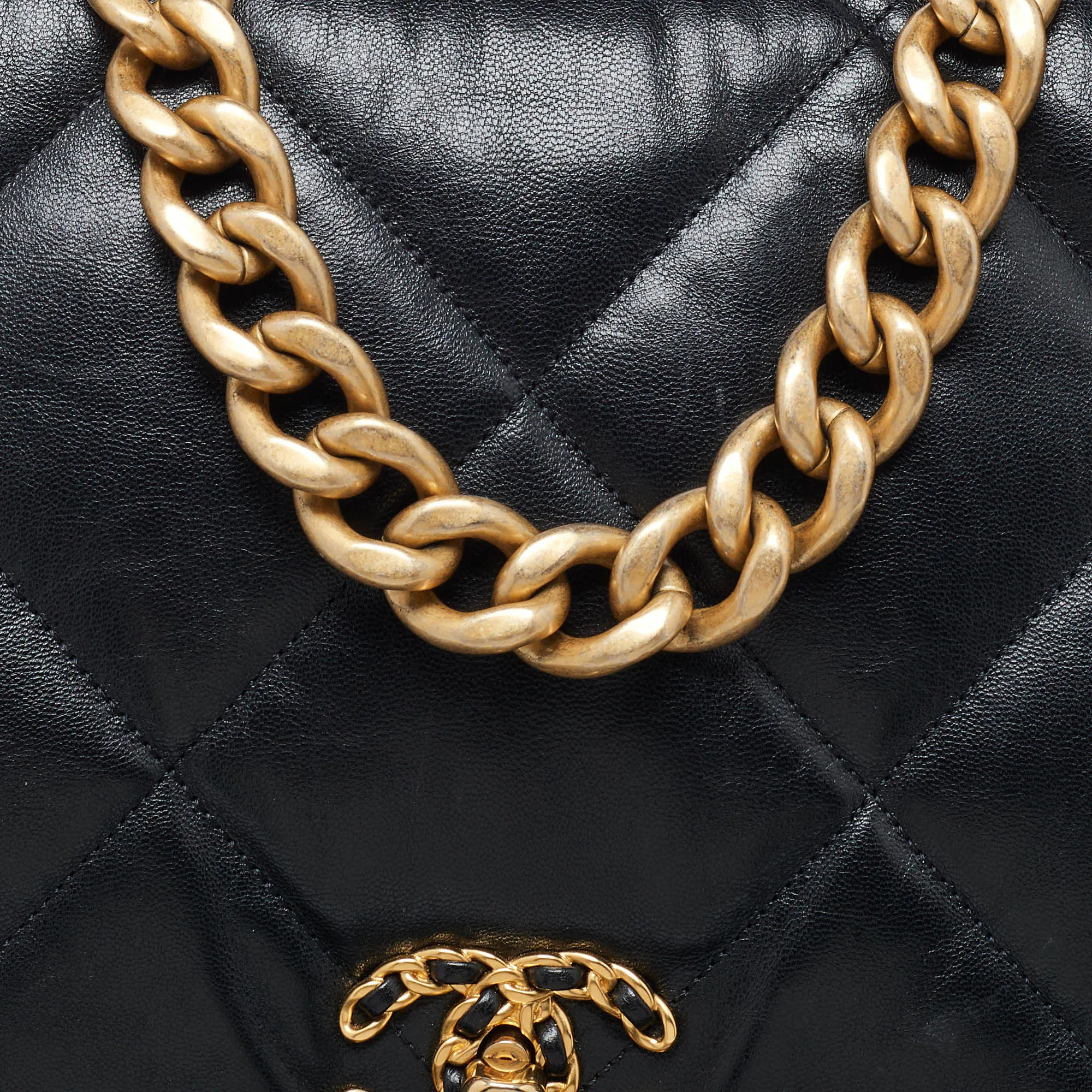 CHANEL Black Quilted Leather Maxi 19 Shoulder Bag