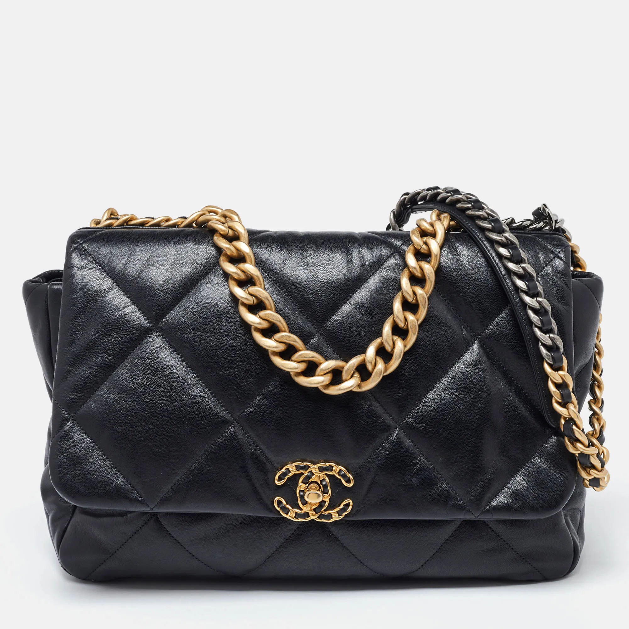 CHANEL Black Quilted Leather Maxi 19 Shoulder Bag