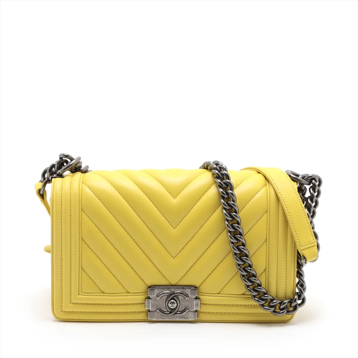 Chanel Boy Chanel 25  Chain Shoulder Bag V Stitch Yellow Silver