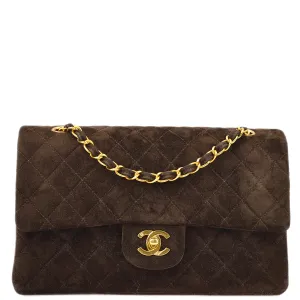 Chanel Brown Suede Medium Classic Double Flap Shoulder Bag