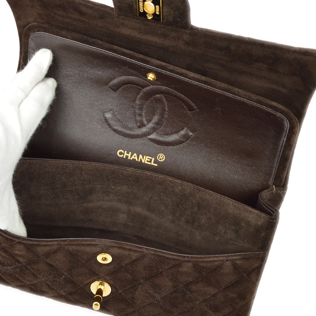 Chanel Brown Suede Medium Classic Double Flap Shoulder Bag
