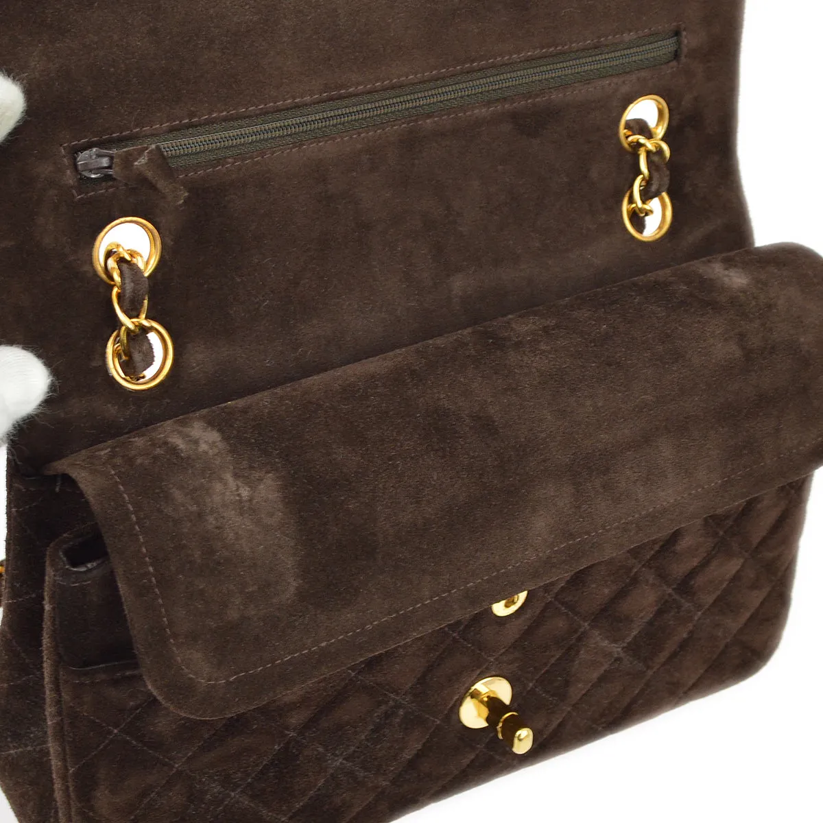 Chanel Brown Suede Medium Classic Double Flap Shoulder Bag