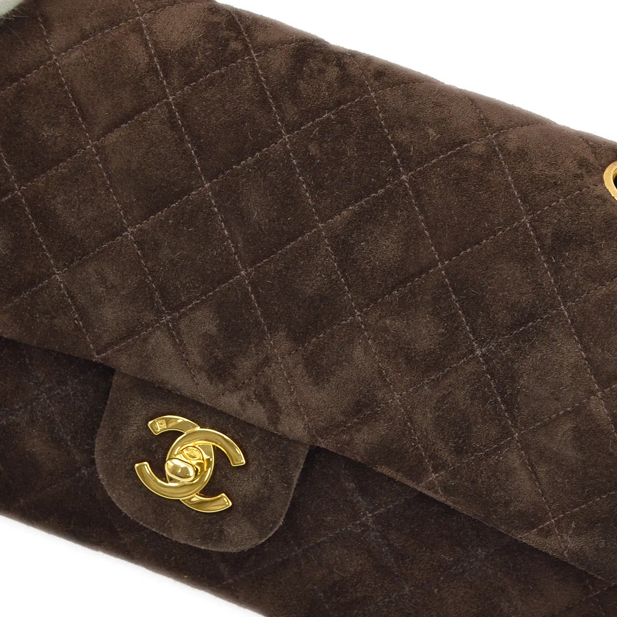 Chanel Brown Suede Medium Classic Double Flap Shoulder Bag