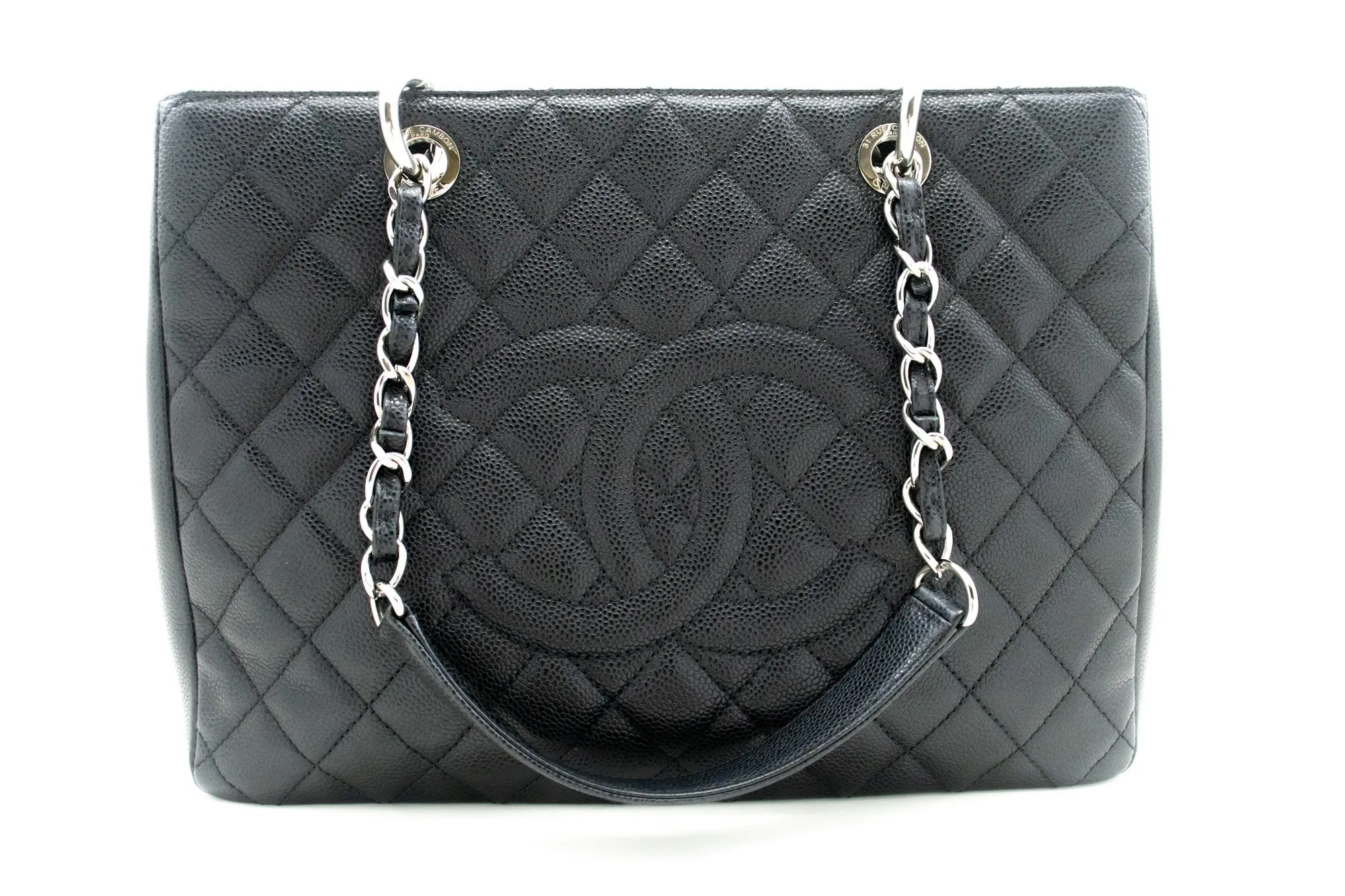 CHANEL Caviar GST 13" Grand Shopping Tote Chain Shoulder Bag Black
