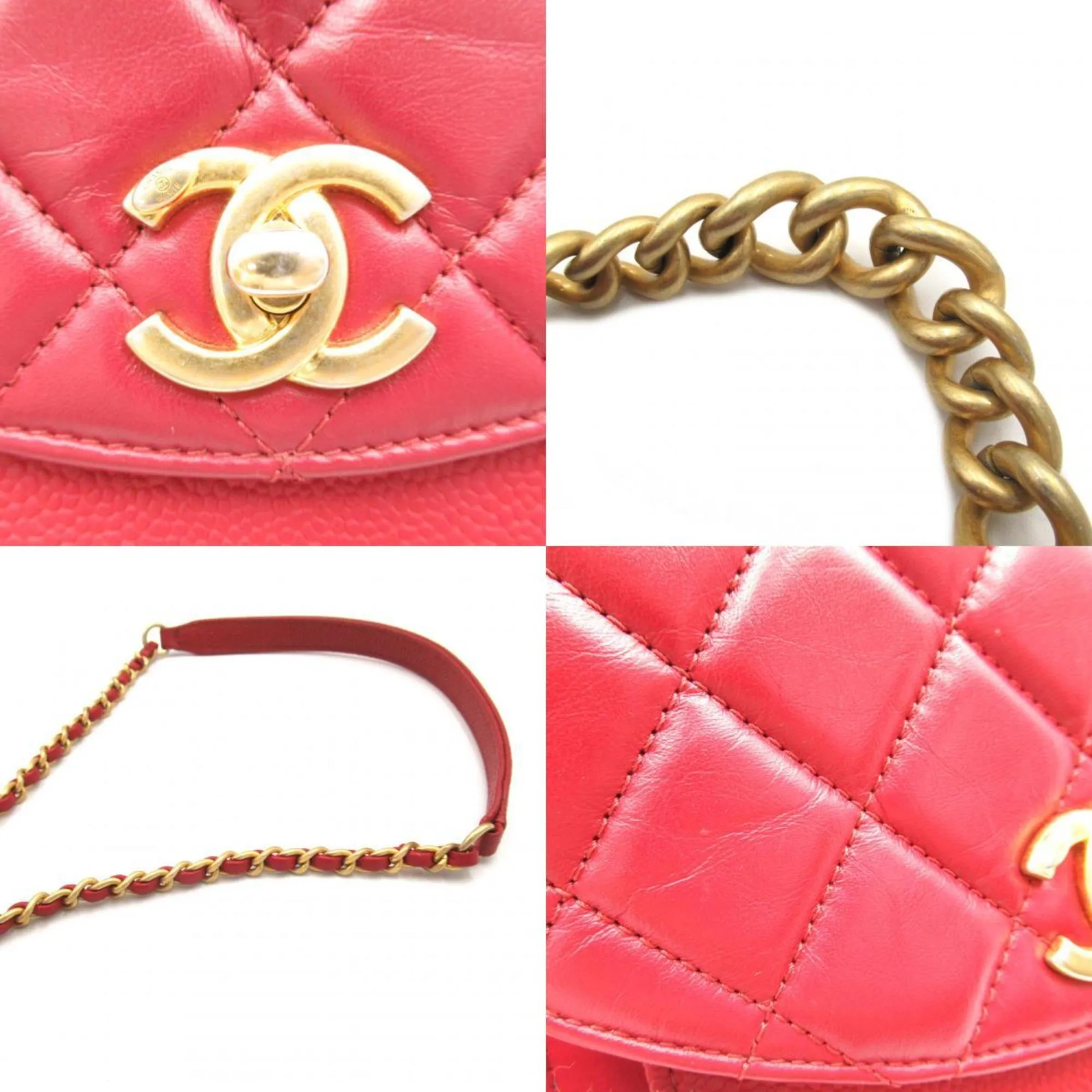 CHANEL Chain Shoulder Bag Calfskin (Cowhide) Caviar Skin (Grained Calfskin) Women's Red
