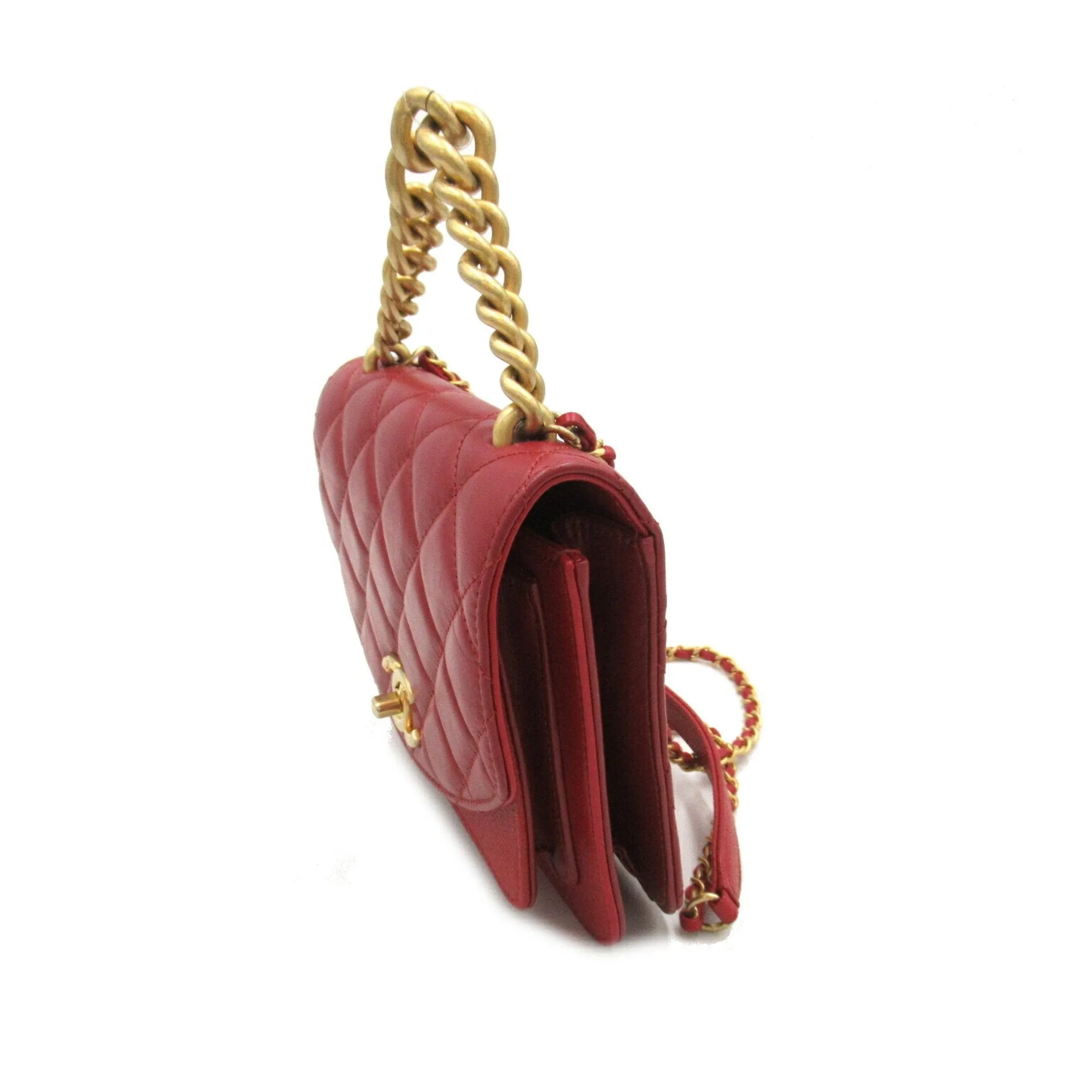 CHANEL Chain Shoulder Bag Calfskin (Cowhide) Caviar Skin (Grained Calfskin) Women's Red