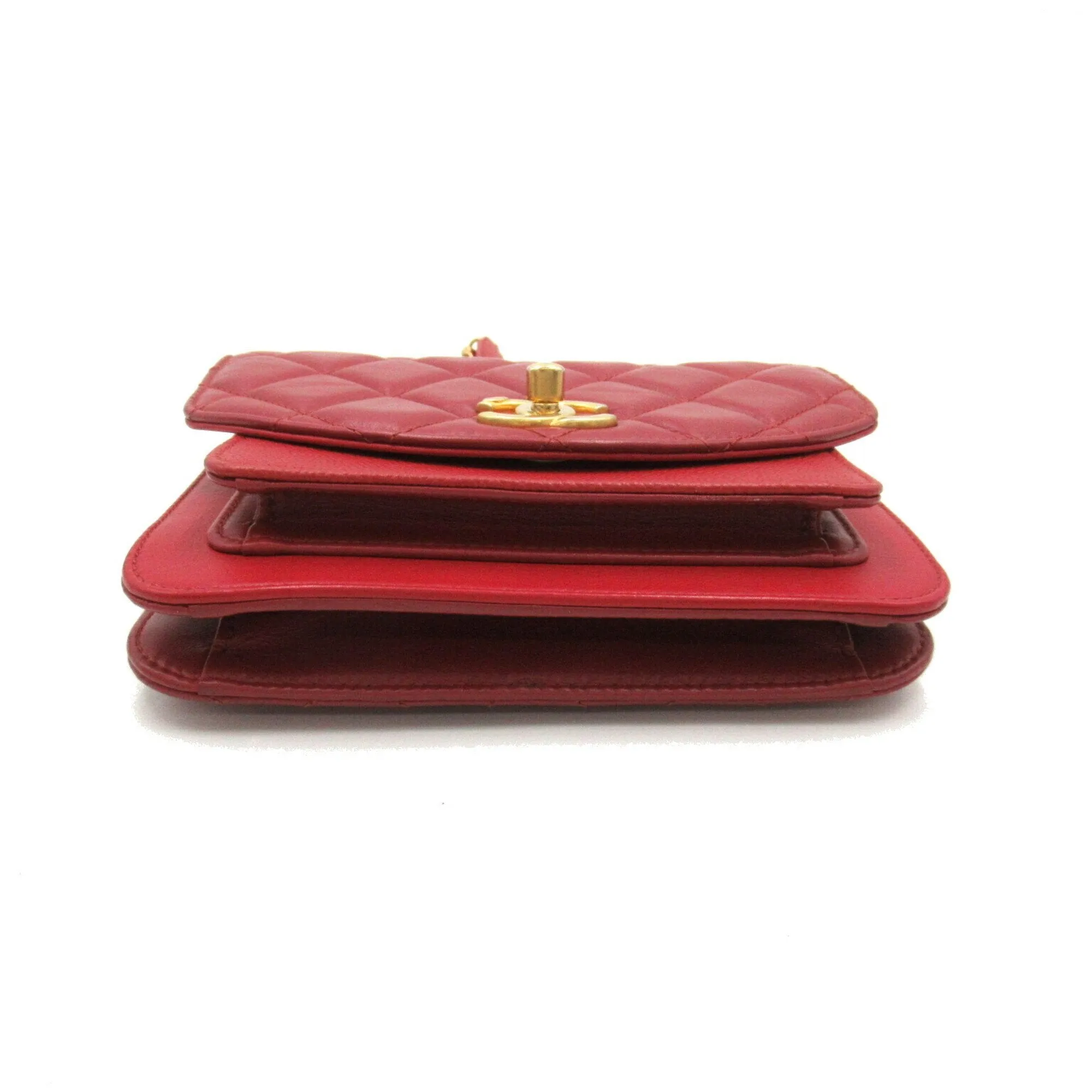 CHANEL Chain Shoulder Bag Calfskin (Cowhide) Caviar Skin (Grained Calfskin) Women's Red