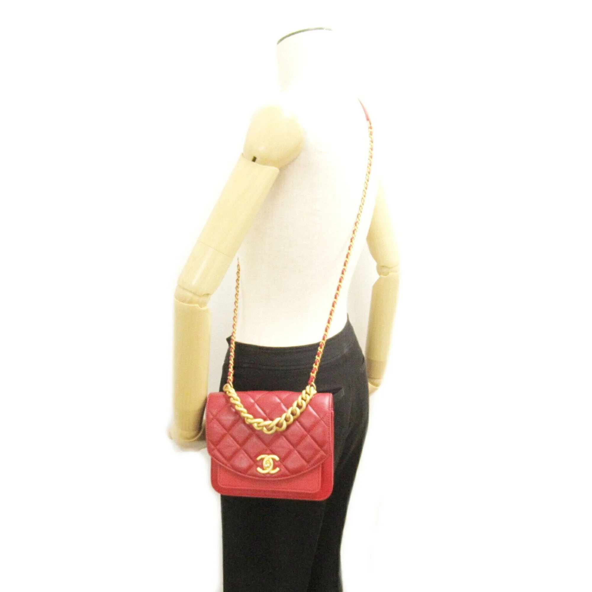 CHANEL Chain Shoulder Bag Calfskin (Cowhide) Caviar Skin (Grained Calfskin) Women's Red