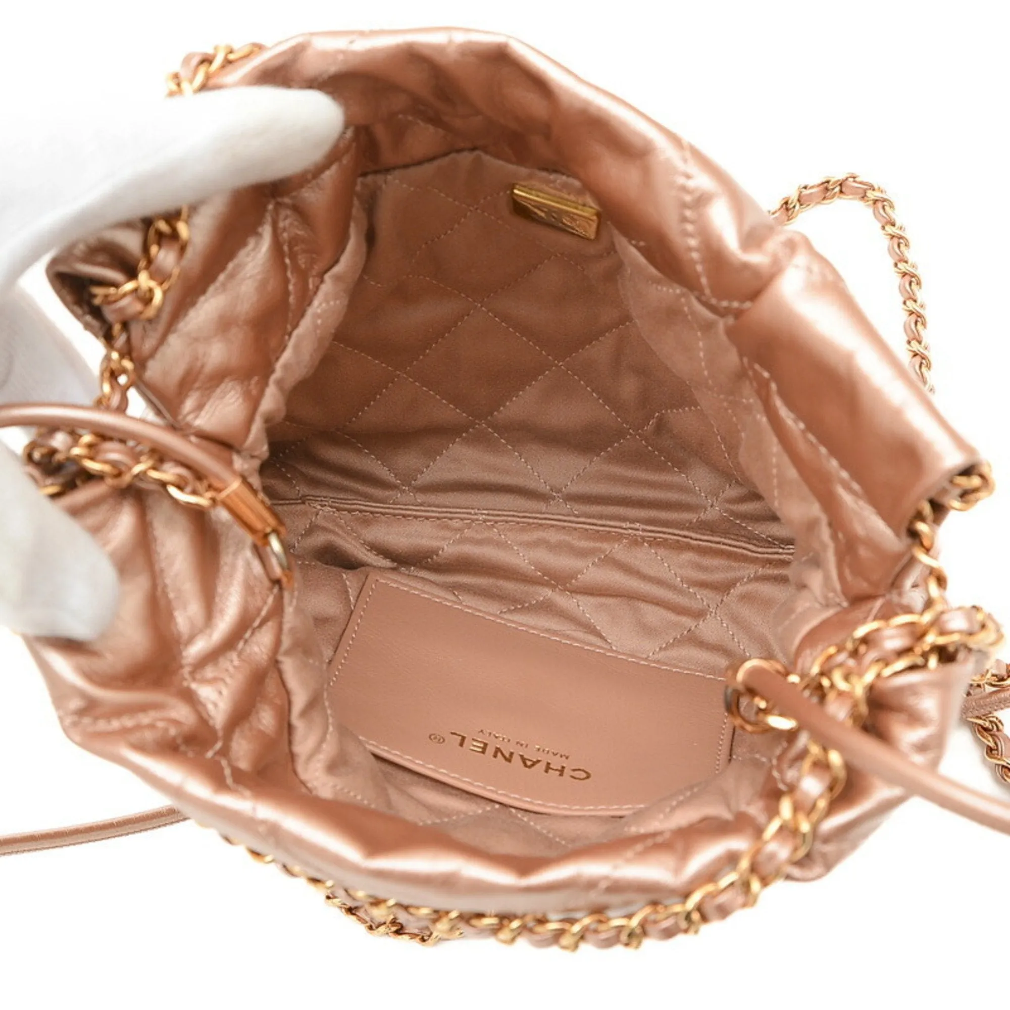 CHANEL Chanel 22 Chain Shoulder Bag Shiny Calfskin Pink AS3980