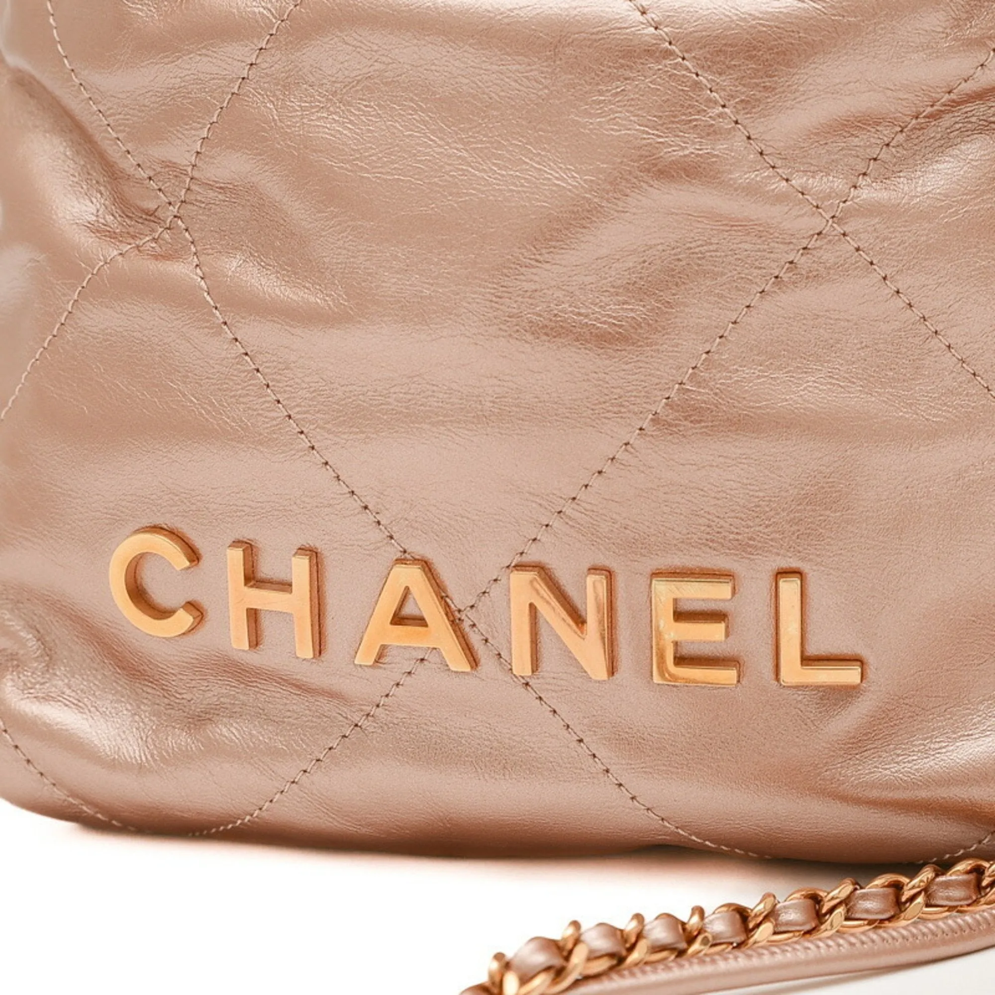 CHANEL Chanel 22 Chain Shoulder Bag Shiny Calfskin Pink AS3980