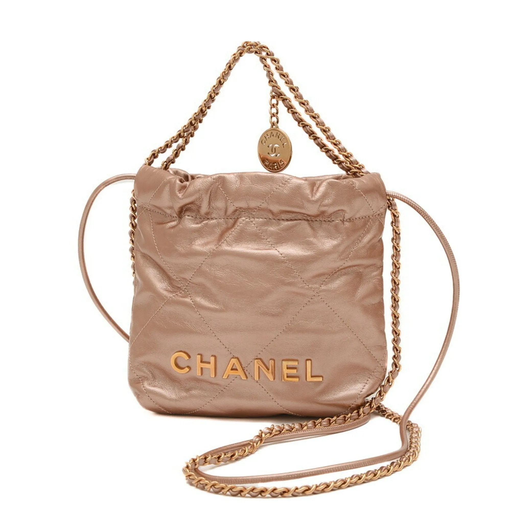 CHANEL Chanel 22 Chain Shoulder Bag Shiny Calfskin Pink AS3980