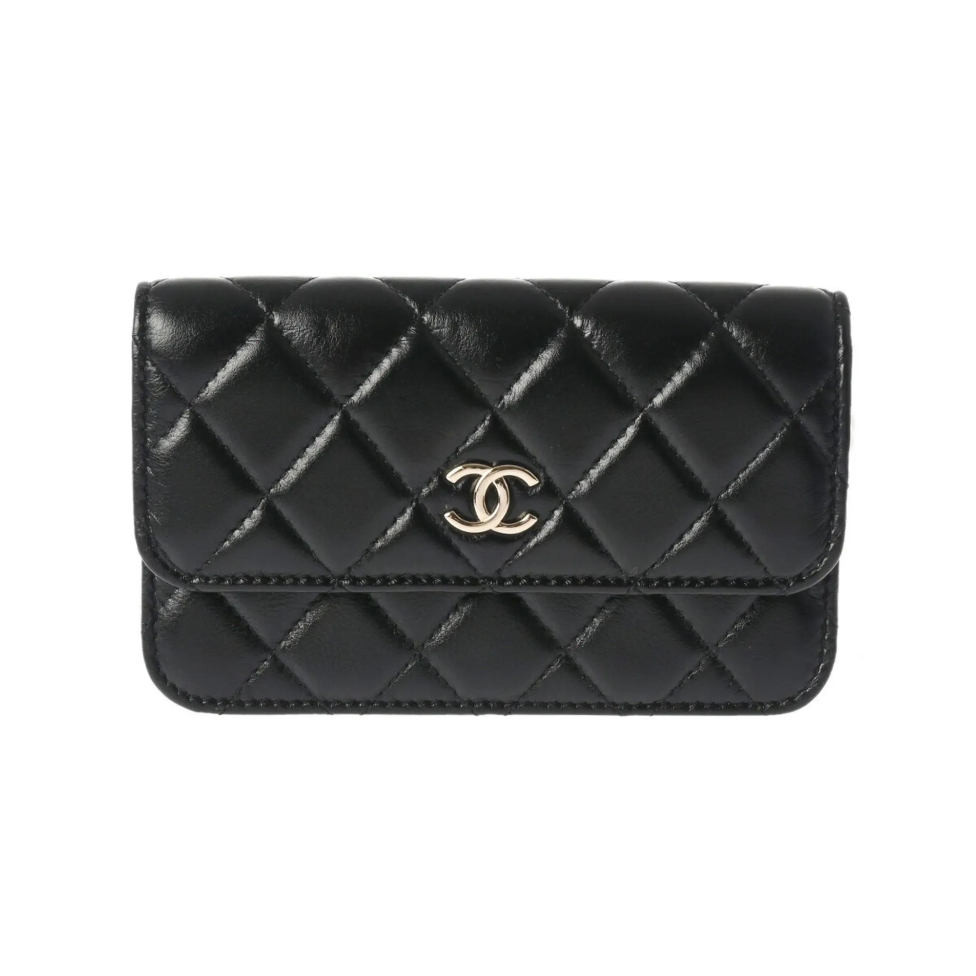 CHANEL Chanel Matelasse Pearl Chain Shoulder Black Champagne AP1839 Women's Lambskin Bag