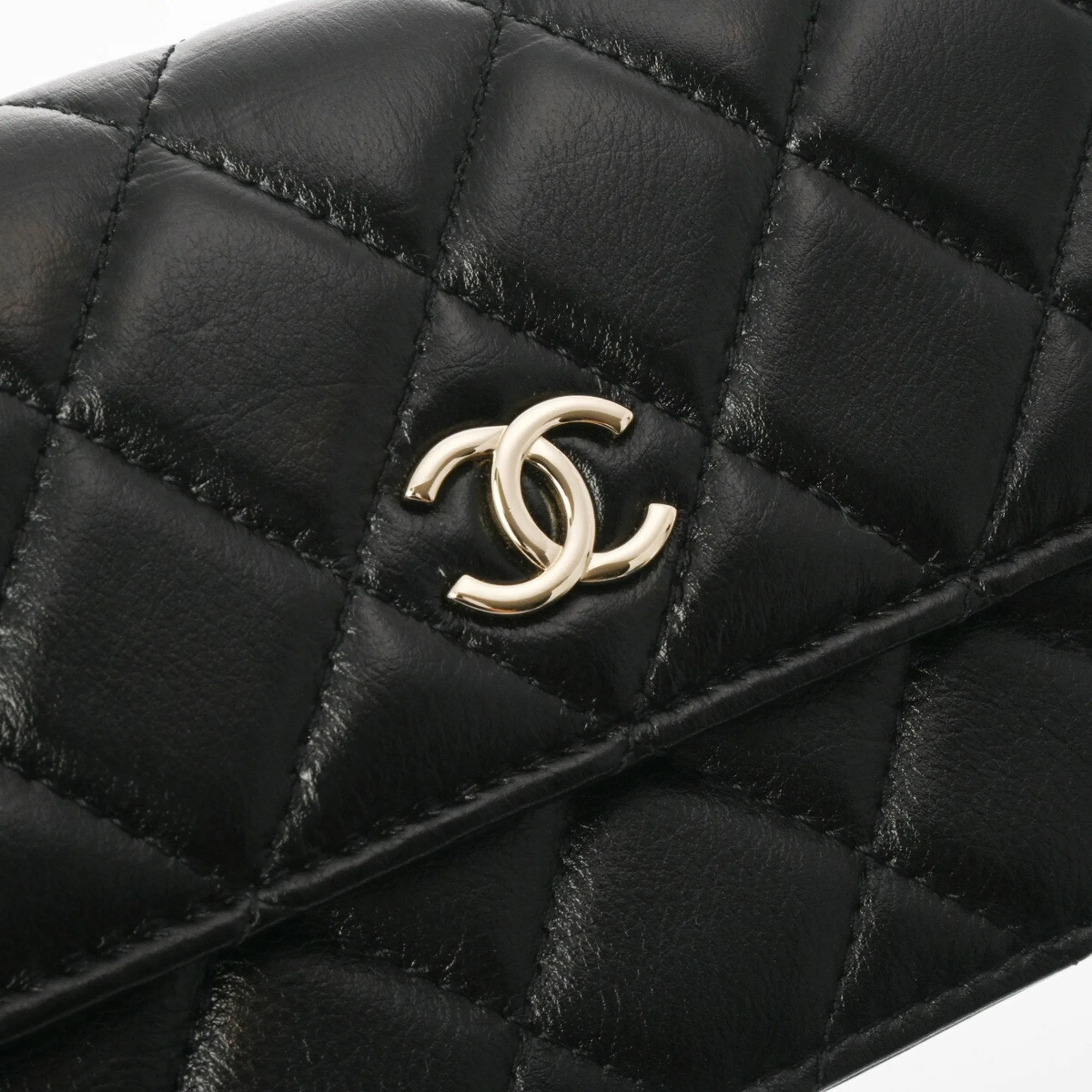 CHANEL Chanel Matelasse Pearl Chain Shoulder Black Champagne AP1839 Women's Lambskin Bag