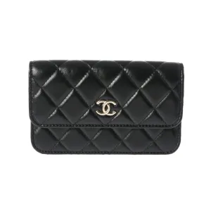 CHANEL Chanel Matelasse Pearl Chain Shoulder Black Champagne AP1839 Women's Lambskin Bag
