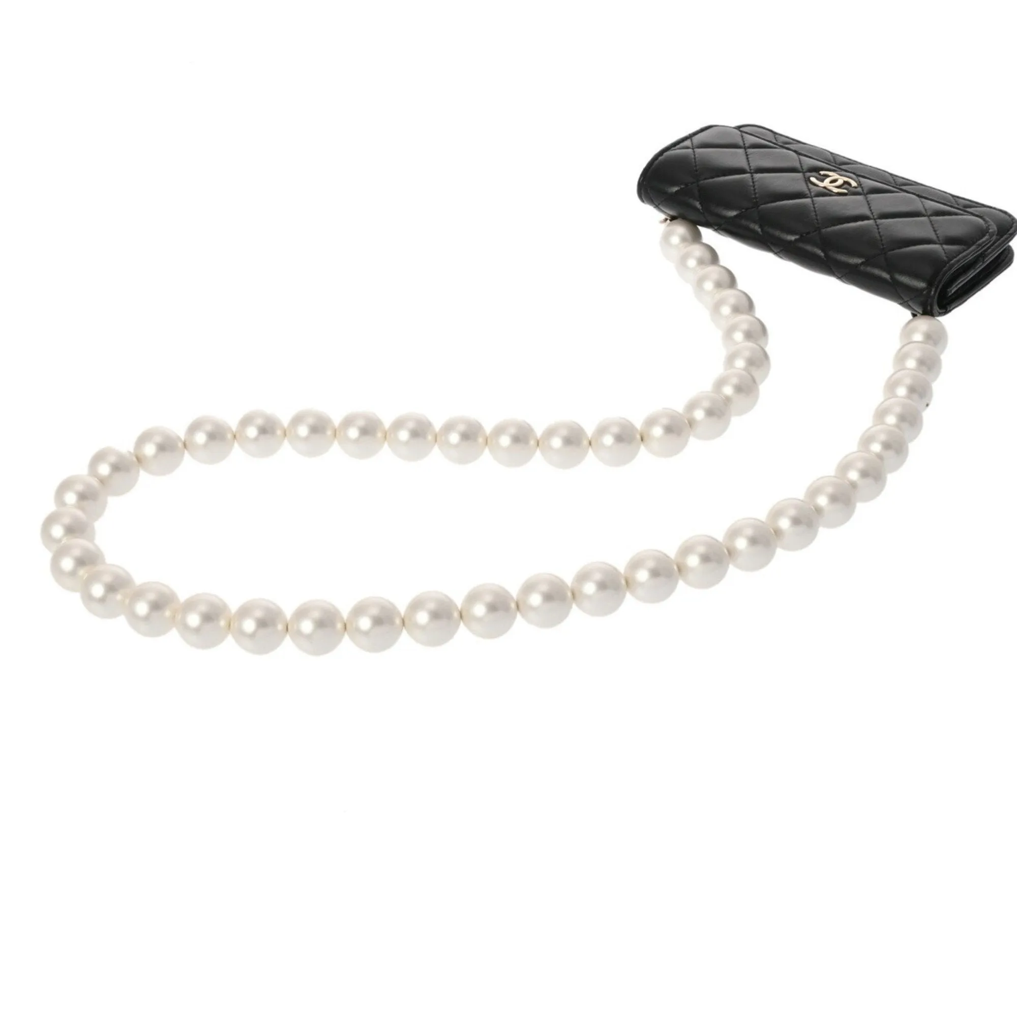 CHANEL Chanel Matelasse Pearl Chain Shoulder Black Champagne AP1839 Women's Lambskin Bag