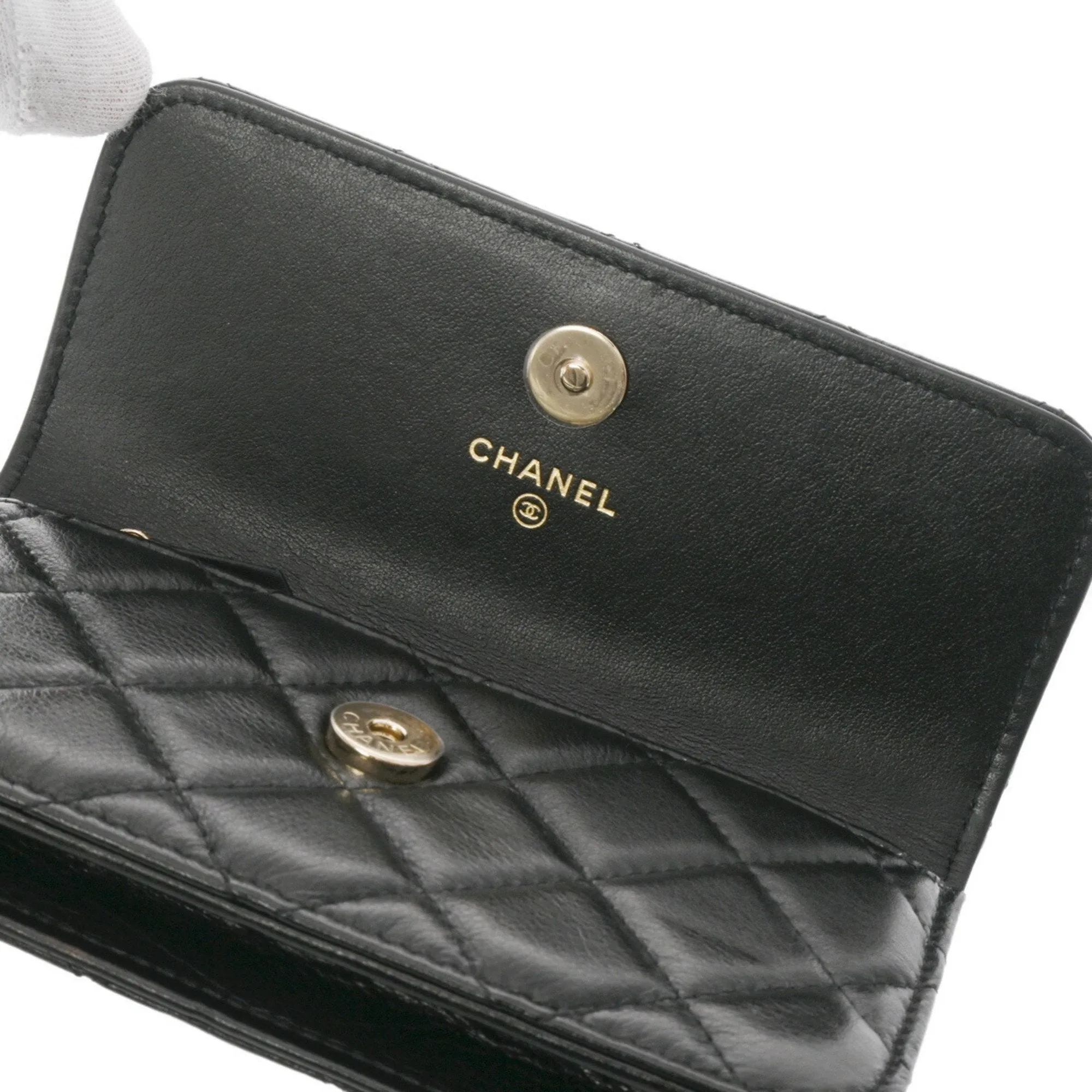 CHANEL Chanel Matelasse Pearl Chain Shoulder Black Champagne AP1839 Women's Lambskin Bag