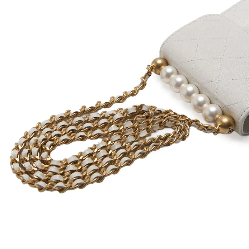 CHANEL ??CHANEL??Mini Trace Pearl Chain Sder  White  Shoulder Bag Mini Shellder Bag  Bag Hybrid ?? Ship??