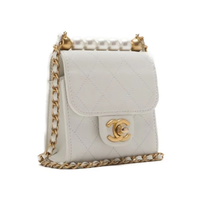CHANEL ??CHANEL??Mini Trace Pearl Chain Sder  White  Shoulder Bag Mini Shellder Bag  Bag Hybrid ?? Ship??