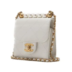 CHANEL ??CHANEL??Mini Trace Pearl Chain Sder  White  Shoulder Bag Mini Shellder Bag  Bag Hybrid ?? Ship??