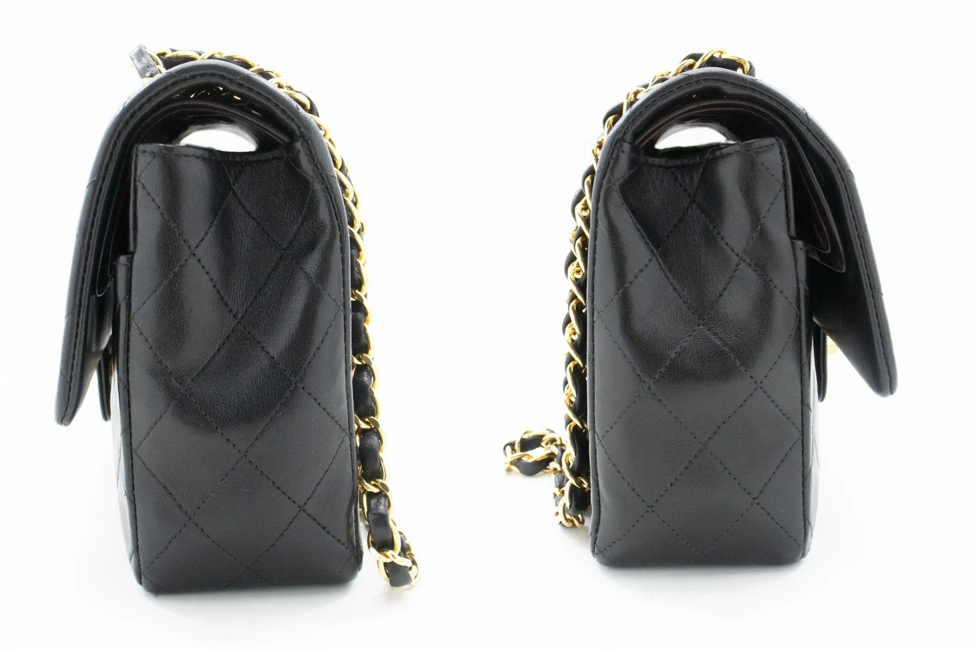 CHANEL Classic Double Flap 10" Chain Shoulder Bag Black Lambskin