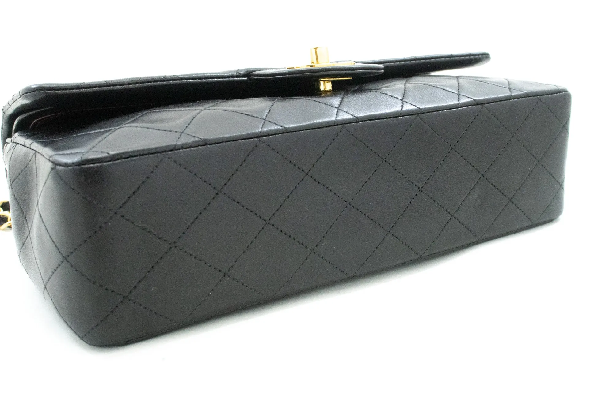 CHANEL Classic Double Flap 10" Chain Shoulder Bag Black Lambskin