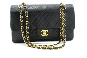 CHANEL Classic Double Flap 10" Chain Shoulder Bag Black Lambskin