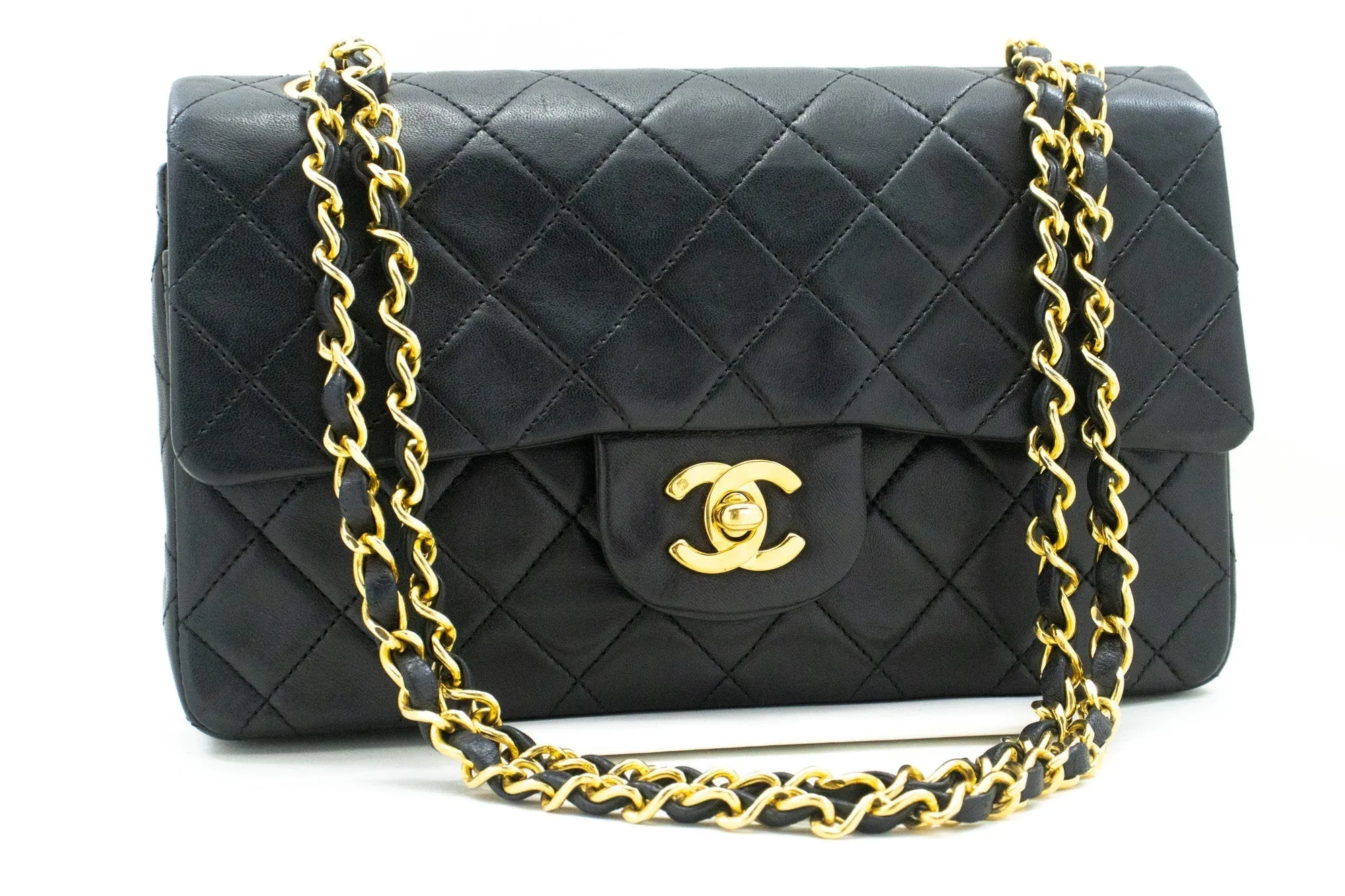 CHANEL Classic Double Flap 9" Chain Shoulder Bag Black Lambskin