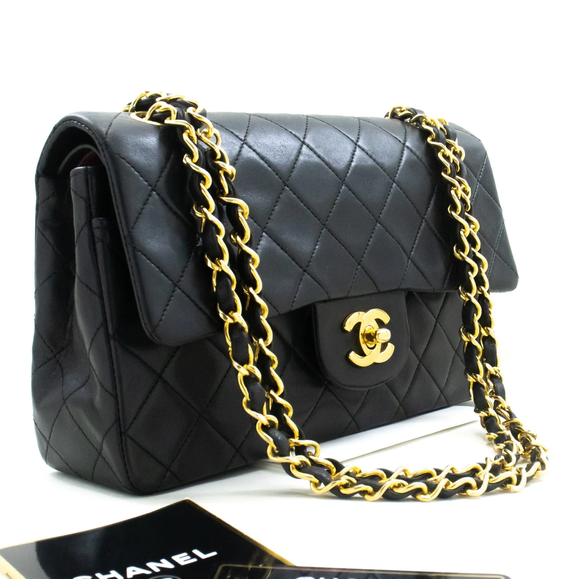 CHANEL Classic Double Flap 9" Chain Shoulder Bag Black Lambskin