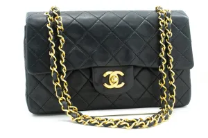 CHANEL Classic Double Flap 9" Chain Shoulder Bag Black Lambskin