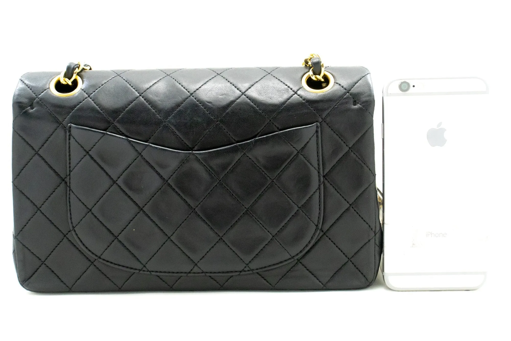 CHANEL Classic Double Flap 9" Chain Shoulder Bag Black Lambskin