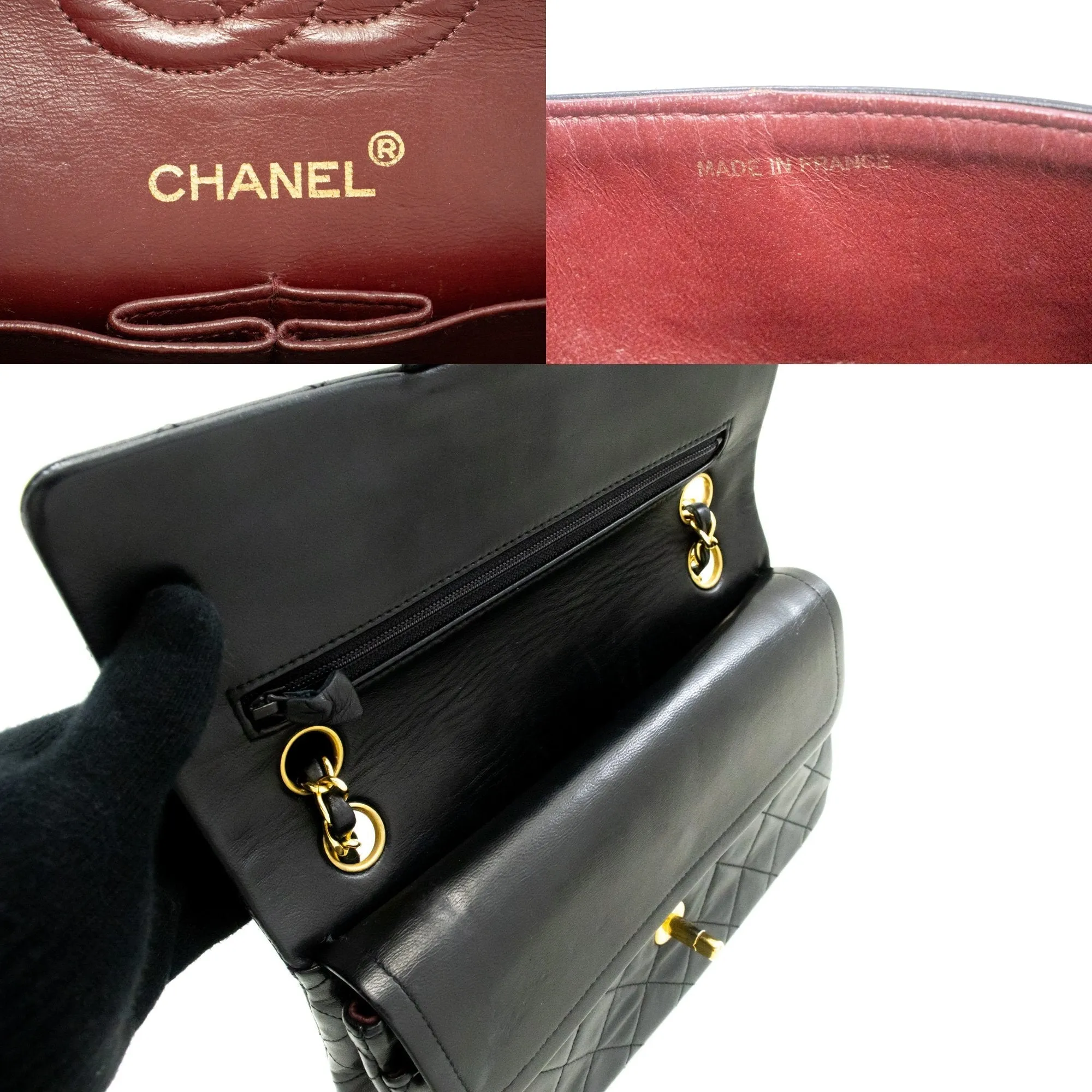 CHANEL Classic Double Flap 9" Chain Shoulder Bag Black Lambskin