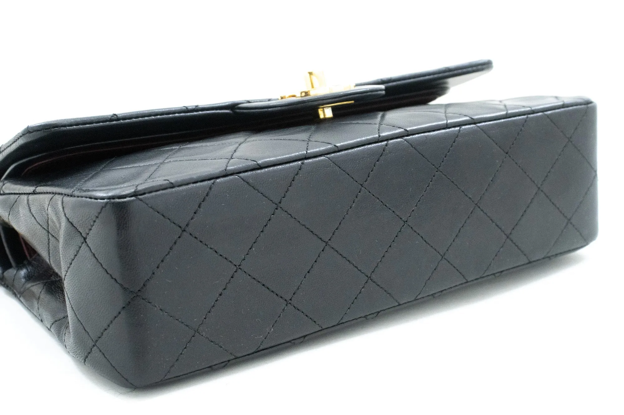 CHANEL Classic Double Flap 9" Chain Shoulder Bag Black Lambskin